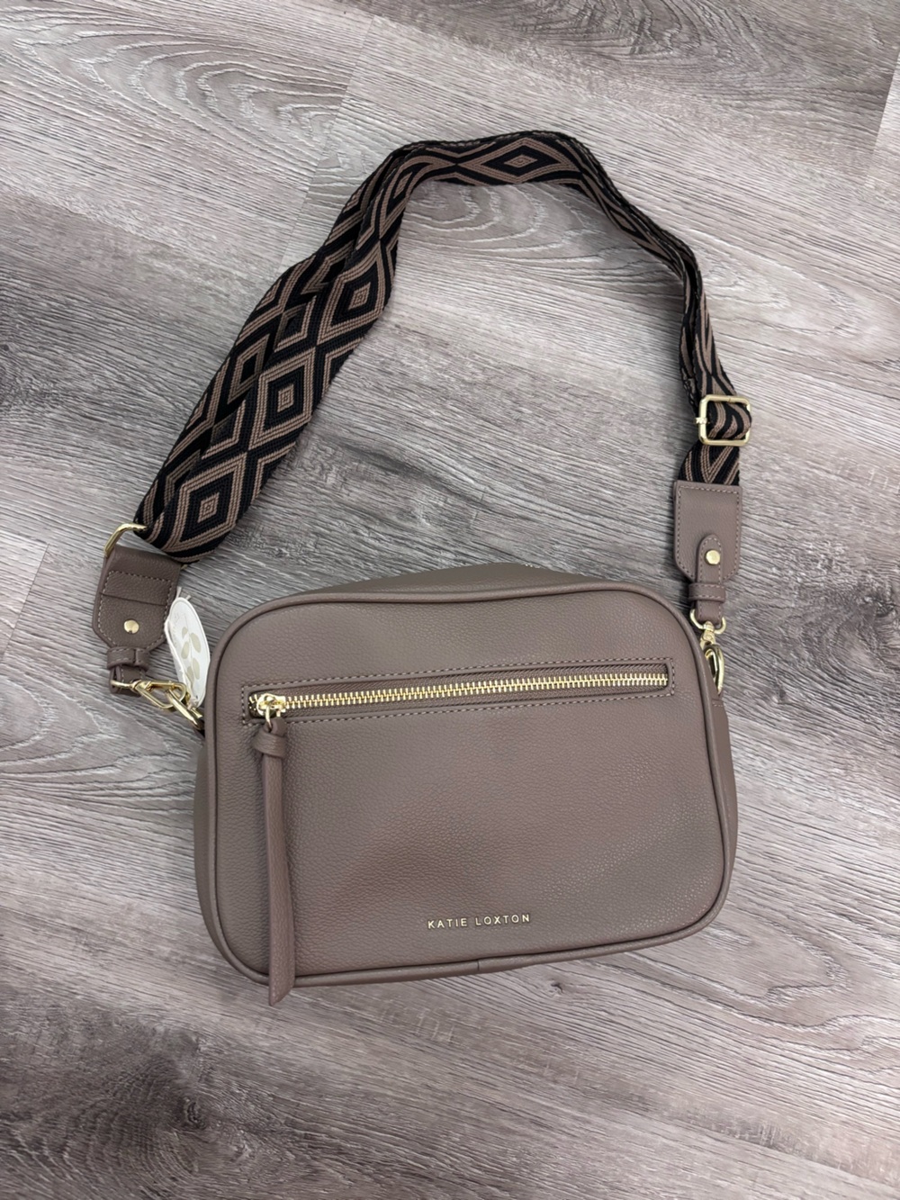 Katie Loxton Hallie Camera bag Strap crossbody Aztec fun strap taupe black NWT